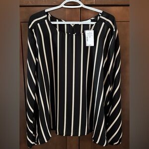 Black and White & beige Striped Women's Top